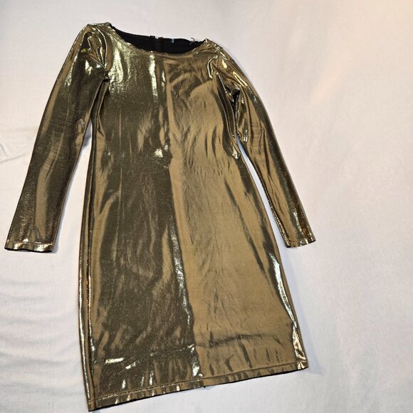 ALICE + OLIVIA Quite Luxury Gold Metallic Tabitha Bodycon Dress Size 6 LIKE NEW! - Picture 5 of 17